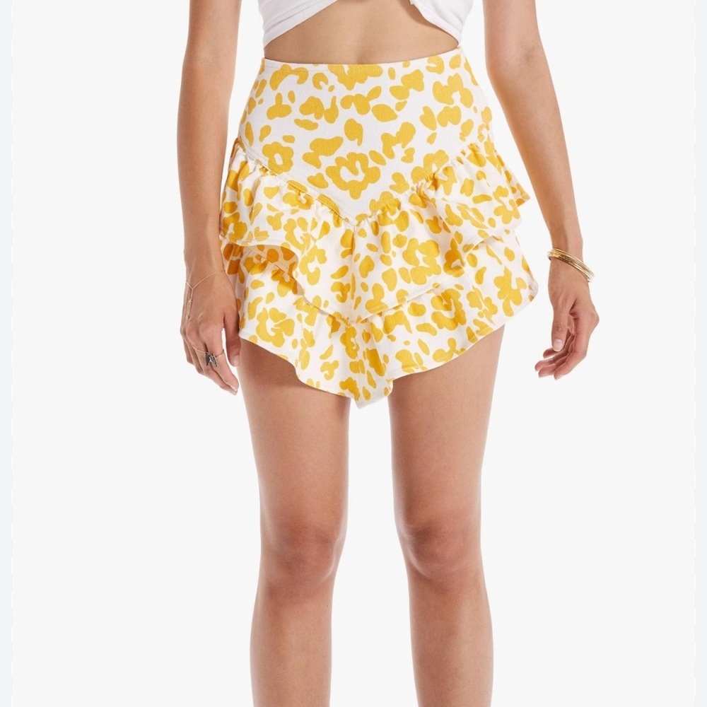Mother Yellow Leopard Print Mini Skirt Size 24